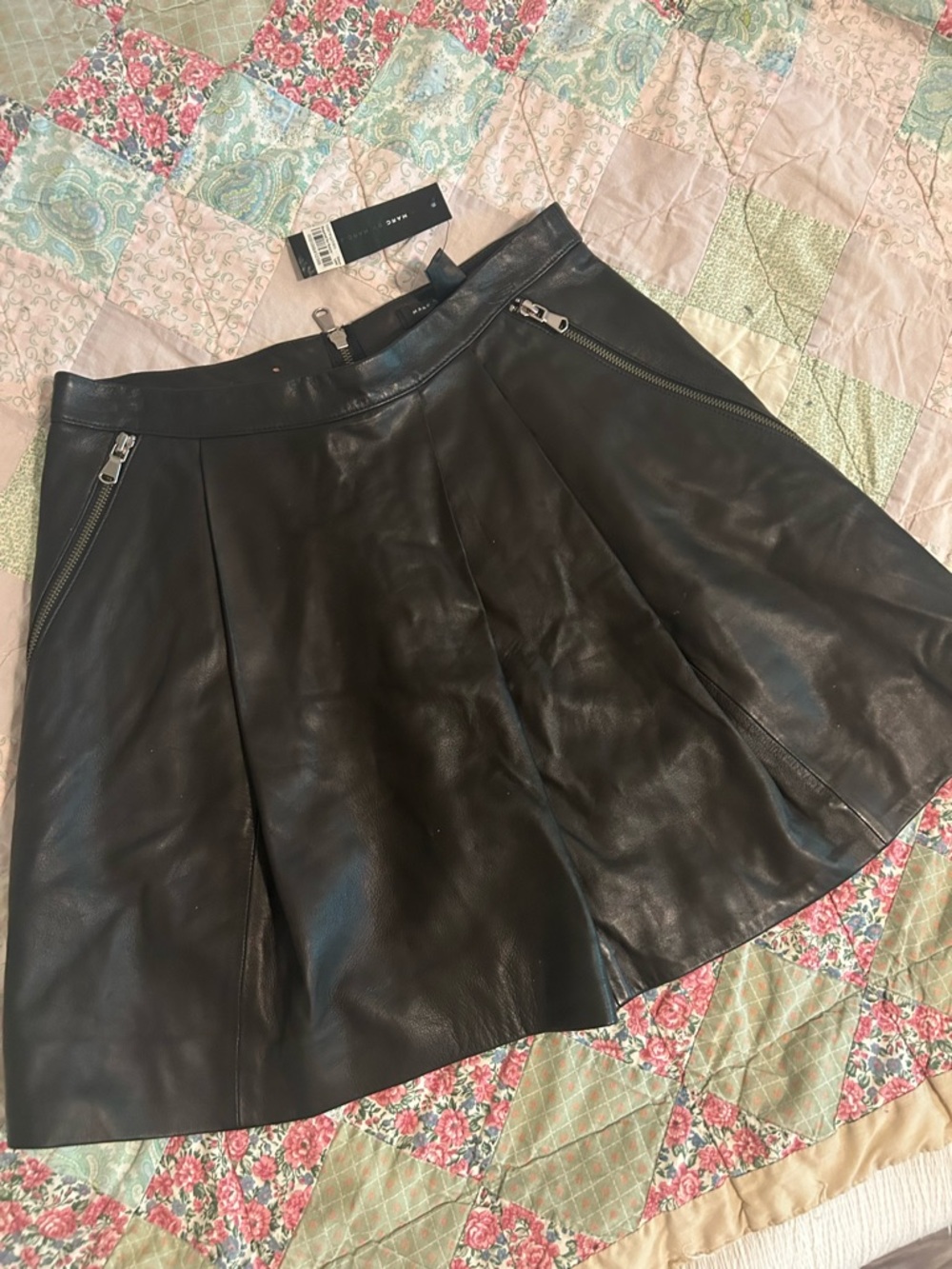 Marc Jacobs Black Leather Circle Skirt with Zip Pockets